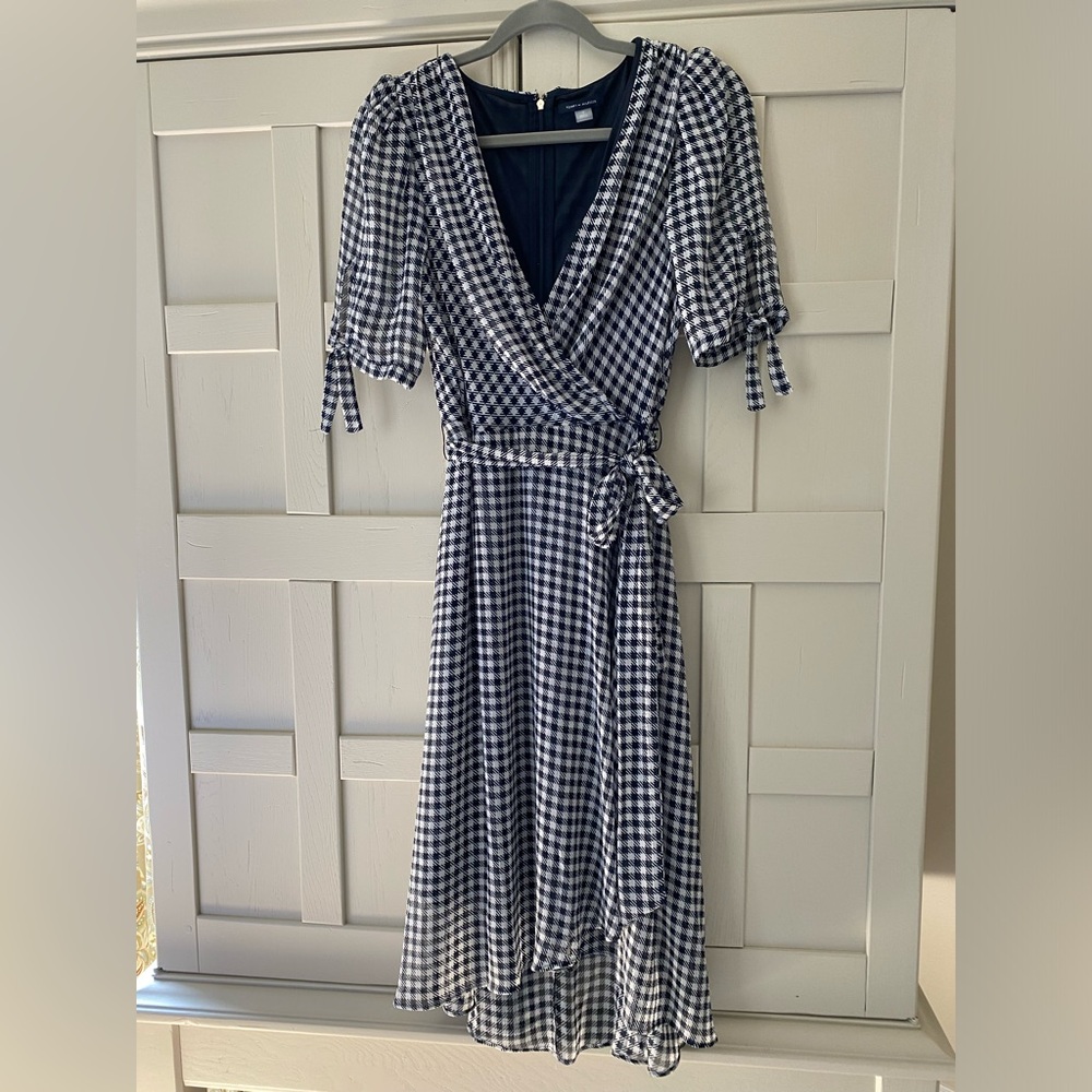 Tommy Hilfiger Navy and White Checkered Midi Dress